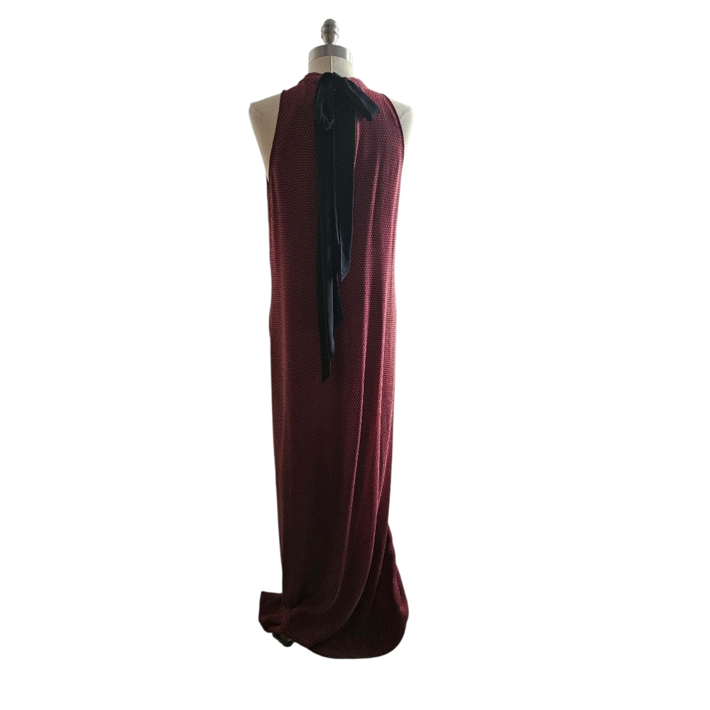 THEORY Silk Halter Dot Print Burgundy Maxi Dress | SZ 10 - Picture 7 of 14